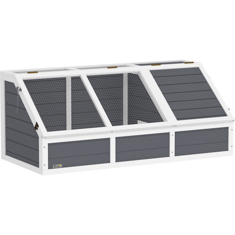 Gabbia/recinto in legno per piccoli animali, tartarughe, con coperchio apribile, chiusure a scatto, 2 scomparti separati, colore grigio.
