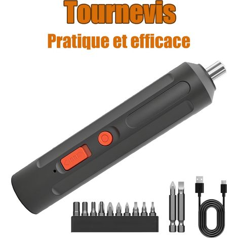 Tournevis électrique sans fil 5V – Batterie 500mAh, 200 tr/min, LED intégrée + 10 embouts (1/5)