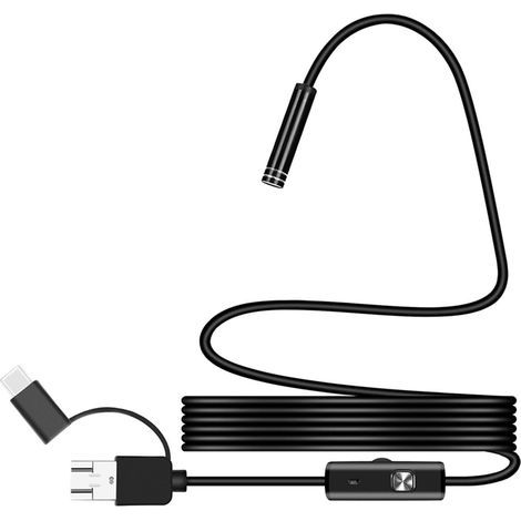 (2 m) Endoscope 3 en 1 Borescope Caméra d'inspection avec 6 lumières LED, étanche IP67, caméra flexible à canal flexible pour appareil Android Phone Tablette (1/5)