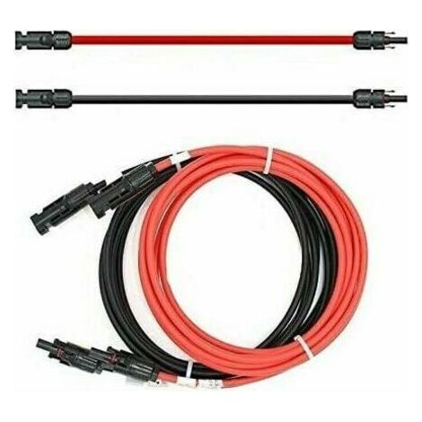 Cable de rallonge - Des deux ctés - Cable solaire - Rouge/noir - 6 mm2 - Avec connecteur solaire monté (2x 2m) (1/4)