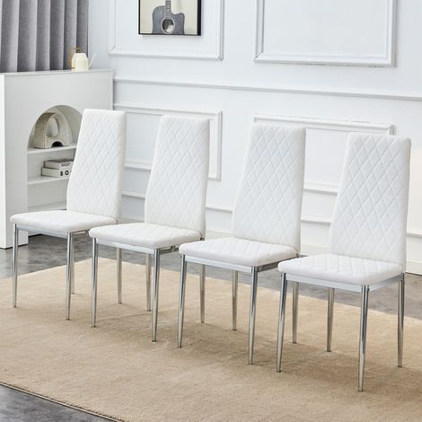 Set di 4 sedie da pranzo in metallo e PU bianco, schienale alto, stile moderno,98×38×38cm (1/5)
