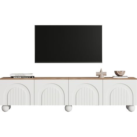 CHICFURN Mobile TV 180x40x45 cm in MDF bianco e legno, 4 ante, per TV da 80 pollici (1/5)