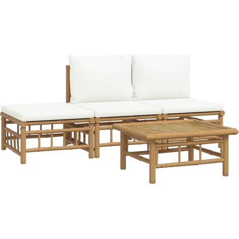 Muebles de jardín muebles de exterior juego de muebles de 4 piezas con cojines de bambú blanco crema 020016089 (1/5)