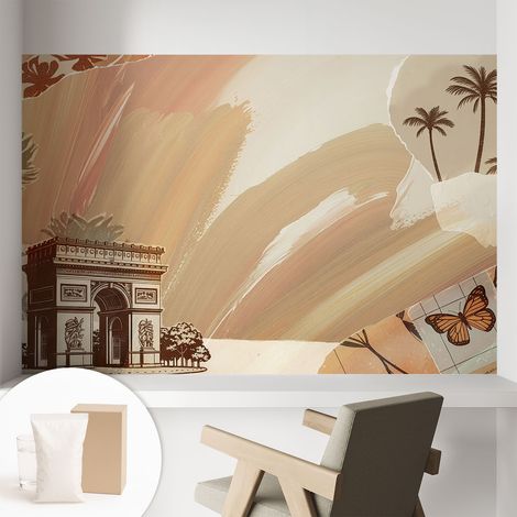 Papier peint intissé avec imprimé pour intérieur moderne application facile a motif - Colle incluse gratuite Voyage exotique 104x70 cm (1/5)