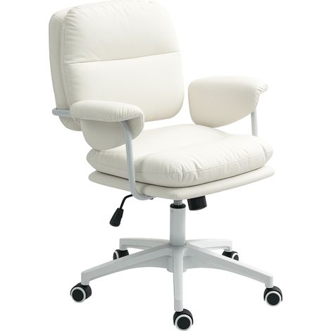 Fauteuil de bureau réglable en hauteur, coussin moelleux et revêtement similicuir blanc, roulettes flexibles, fonction inclinaison (1/5)