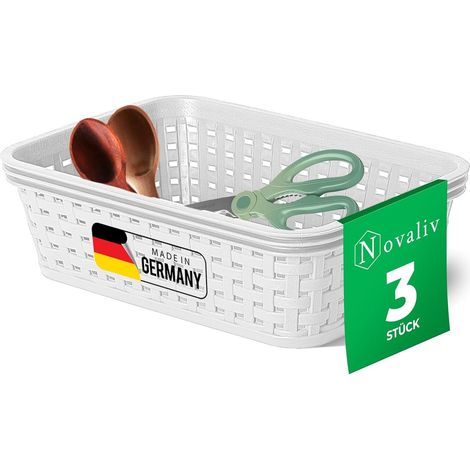 Novaliv Lot de 3 paniers de rangement alimentaire 1 L Plastique blanc Aspect rotin Rangement et organisation de cuisine Boîte de rangement