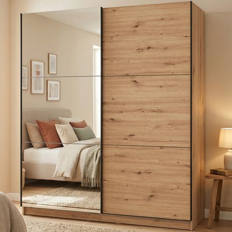Armario Grande Verzino, Ropero Dormitorio, 5 Estantes, Puertas Correderas, 179x210h cm Roble Marrón Nudos (1/5)