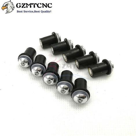 Lot de 10 vis de pare-brise M5 avec rondelle et écrou pour Yamaha YZF R1 R6 R7 600R 750R 1000R FZ1 FZ6 FZ6R FJR1300 - Argent (1/5)