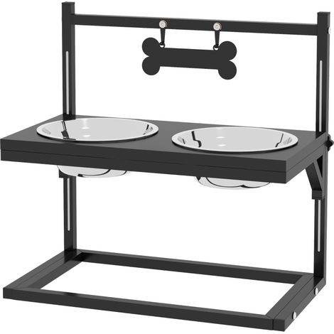 Stazione pappa rialzata per cani con 2 ciotole in acciaio inox regolabile 40,5x22x39 cm (1/4)