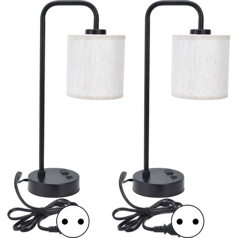 2Pcs Lampe de Table en Tissu, 2 Ports USB, Éclairage Écoénergétique, Lampe de Bureau Moderne Simple, pour Chambre Salle à Manger, 100‑240V Prise UE (1/5)