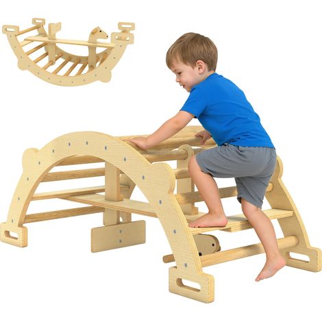 Arco de escalada, diseño multifuncional, entorno de juego seguro, madera natural, 110 x 52 x 45 cm (1/2)