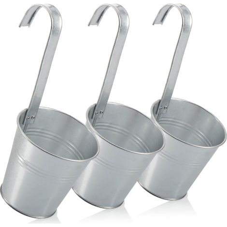 3 silberne Metall-Hängeampeln – inklusive Haken – wetterfest – für Balkon, Garten und Küche – Durchmesser 13,5 cm (1/5)