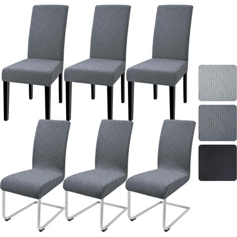 Stuhlhussen 6er Set Jacquard elastisch für Schwingstühle und Freischwinger Grau (1/5)