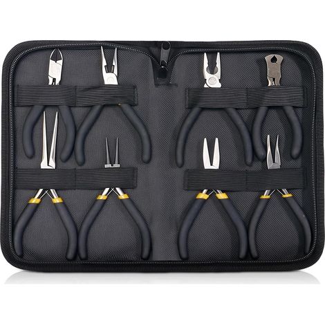 Juego de 8 mini alicates con estuche, kit de alicates para joyería, kit de alicates para el hogar, punta fina, punta diagonal larga, curva para electrónica, modelismo, joyería, trabajos eléctricos.