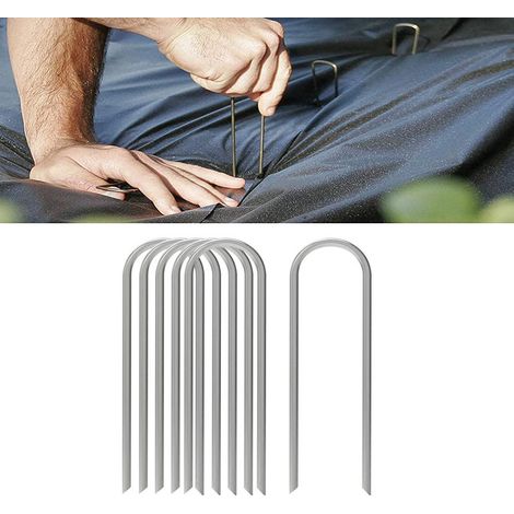 ZOLGINAH Juego de 6 piquetas en forma de U, piquetas de acero galvanizado de alta resistencia para trampolín, tienda de campaña y jardín (1/5)