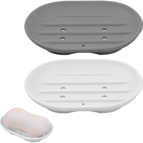 2 jaboneras de silicona con desagüe, Jabonera ovalada, Jabonera antideslizante, Jaboneras para mantener el jabón seco y limpio (11,5 x 8 cm) (1/5)