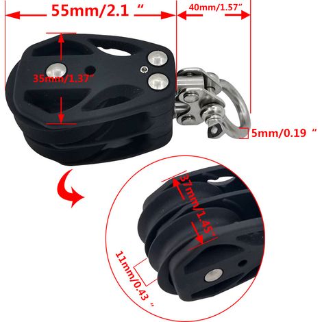 Black, twin-wheeled nylon plastic rollers for Pilates, boats, yachts and kayaks (35 mm)--DTEKGAZ