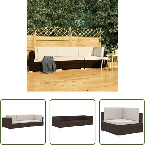 Terrassensofa - 3-tlg. Garten-Sofagarnitur mit Auflagen Poly Rattan Braun (1/5)