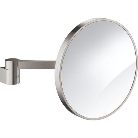 Grohe Selezione Specchio cosmetico in vetro e metallo con braccio, ingrandimento 7x, Supersteel (41077DC0)