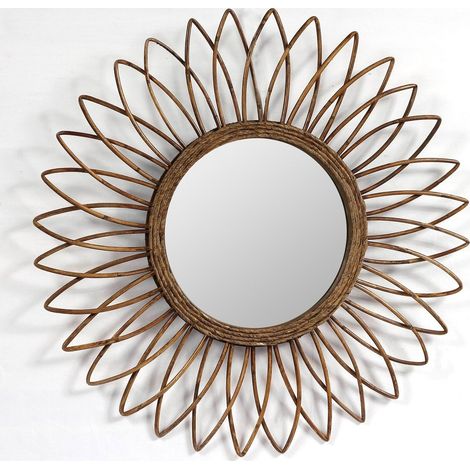 miroir décoratif en rotin naturel style bohème mural - rotin naturel marron chaleureux (1/5)