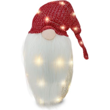Gnome avec chapeau 308035 ROUGE 104 cm avec mini lucioles et barbe en vinyle