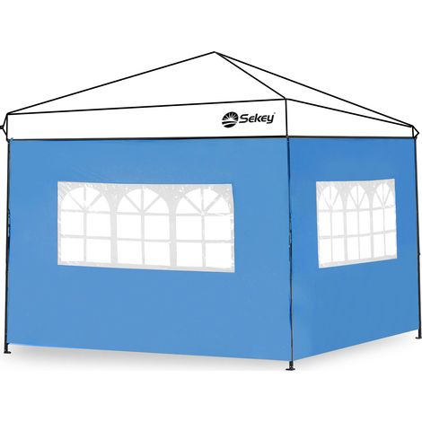 Sekey 2 Seitenteile Seitenwände für Pavillon 3×3m Wasserdicht für Festzelt, Partyzelt, 2 Fenster, Blau (1/5)