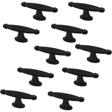 Lot De 10 Poignées En T Pour Placard, Commode, Tiroir, Cuisine, Chambre À Coucher, Salle De Bain Noir Mat 28 Mm (1/5)