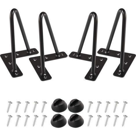 Pieds en épingle à cheveux 15cm ensemble de 4, DIY meubles de table en métal jambes idéales pour la Table à manger, bureau,siècle style moderne (15cm, Noir) (1/5)