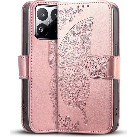 Étui à rabat pour Xiaomi 15T Pro, Papillon, rose doré (1/5)