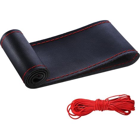 Lenkradabdeckung zum Selbernähen aus Mikrofaserleder, Schwarz-Rot (1/5)