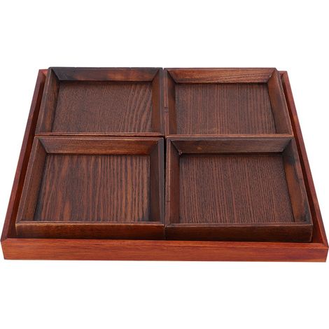 Plateau de service en bois pour aliments, pain, en-cas, lot de 5, pour hôtels et restaurants (1/4)