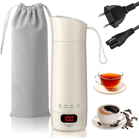 Bouilloire électrique de voyage 400 ml – mini bouilloire portable à 4 niveaux de température, chauffe rapidement en 3 minutes, idéale pour le thé, le café, les purées pour bébé, les voyages, le bureau (1/5)