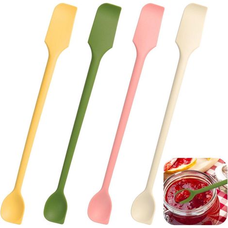 4er Set Silikon Restelöffel 26cm, Doppelkopfspektel für schmale Flaschen
