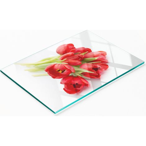 Planche à découper en verre avec motif de tulipes rouges 80 x 52 cm (1/5)