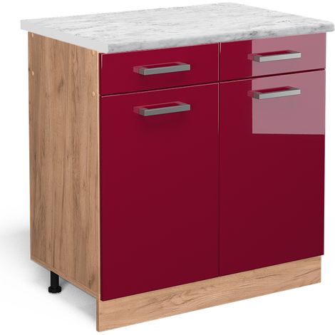 Mobiletto base per cucina R-Line, Rosso bordeaux lucido, 80 cm PL Marmo, Vicco