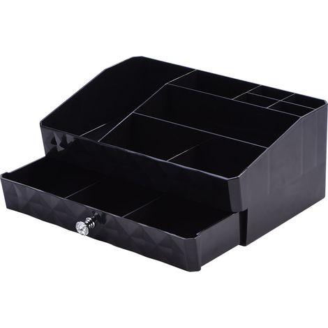 Boîte De Rangement En Bois - Organiseur De Bureau Pour Stylos Et Maquillage - Noir - 1 Pièce (1/5)