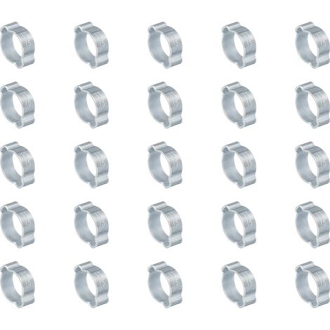 25 Pack 13-15mm Collier Double Oreille, Anneaux de Serrage en Acier Galvanisé O Clip pour Raccord de Tuyau Carburant Essence, Ton Argenté (1/5)