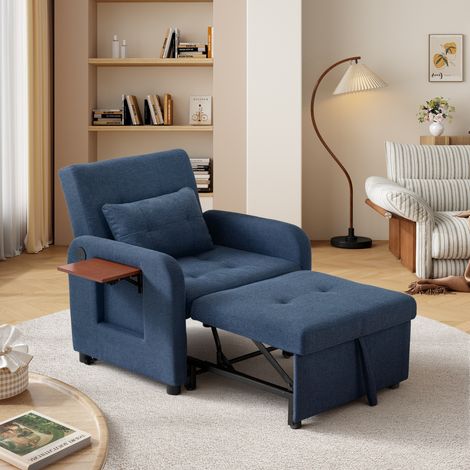 Canapé-lit pliable 1 place multifonction, convertible en position assise ou allongée, avec USB, table pliante, coussin et dossier réglable,bleu (1/5)