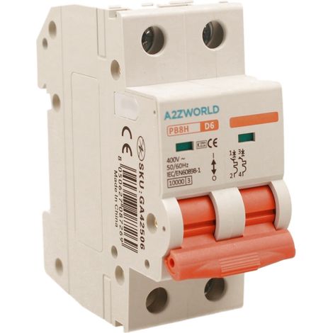 MCB Interruttore Magnetotermico Automatico Curva D 2P 2M 10000A AC 400V IP20 PB8H, Corrente Disponibili 6A 10A 16A 20A 25A 32A 40A 50A 63A  (D6A)