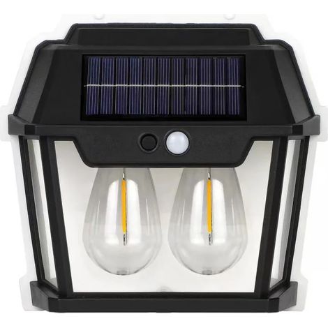 (2PCS-HW-999-2W) Lot de 2 lampes murales solaires à induction de présence humaine, étanches IP65, à filament de tungstène, pour éclairage de villa et veilleuse. (1/5)