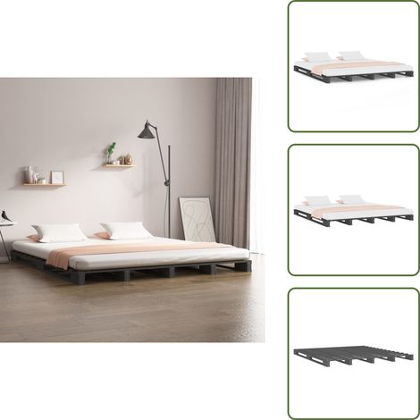 Lit de palette sans matelas gris bois massif - Lit Plateforme - Lit Bois - Lit Design - Lit Industriel - Lit Double (1/5)