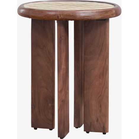 Comodino Ø40 cm in piastrelle e legno di acacia Aitana SKLUM (1/5)