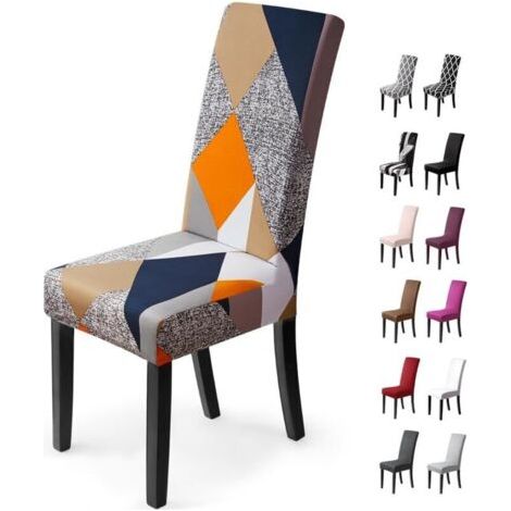 Housses de Chaise de Salle à Manger 4 Pièces Housses de Chaise Extensible Universelle Facile à Nettoyer Couverture de Chaise pour Maison Hôtel Décor Restaurant(4 Pièces, Géométrie Orange )-H (1/5)