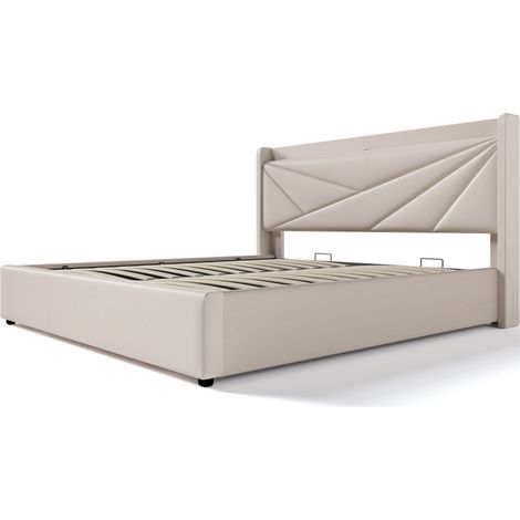 Cama doble tapizada 160x200 cm con arcón de almacenaje y puerto USB-C HOMVRA (1/5)
