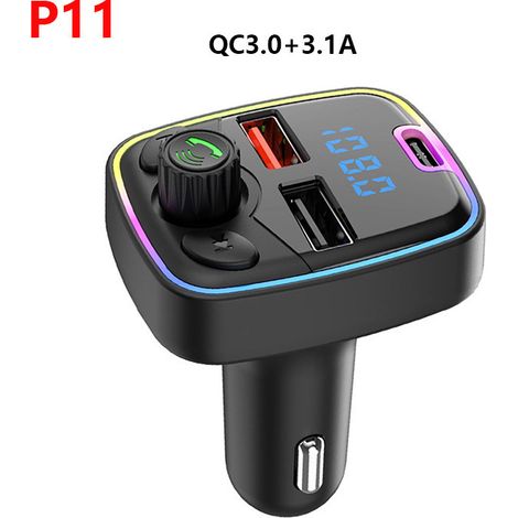 Lecteur MP3 mains libres Bluetooth pour voiture P11, transmetteur FM pour voiture, charge rapide Bluetooth QC3.0 – Unité nue P11 (1/3)