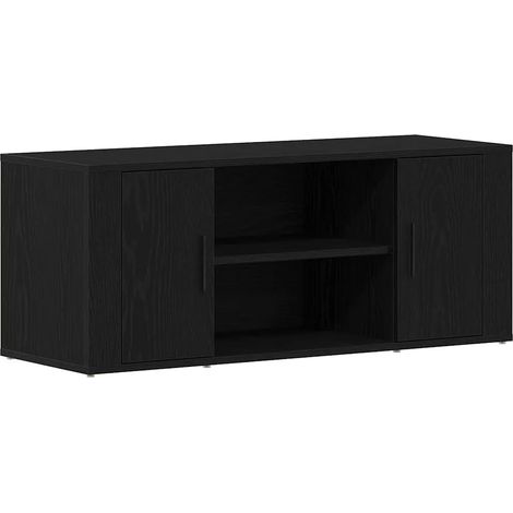 Meuble TV rectangulaire moderne avec étagères et 2 portes salon 100 x 35 x 40 cm en bois d'ingénierie noir