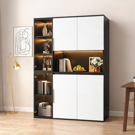 Armoire haute vitrée 120 x 40 x 160 cm noir et blanc avec LED (1/5)