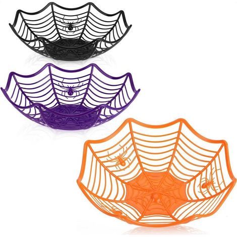3x Bols à Snack Halloween Ensemble de Bols pour Bonbons Emballés Assiettes à Snack en Plastique Vaisselle de Fête pour Halloween et Fêtes à Thème (3 pièces toile d'araignée) (1/5)
