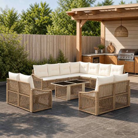 vidaXL Set Divano da Giardino 12 pz Beige e Bianco Crema polyrattan (1/5)