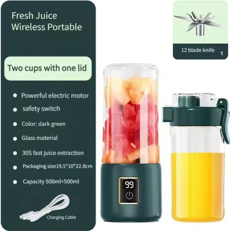 500 ml Multifunktionaler tragbarer Mini-Elektro-Entsafter, USB-aufladbar, für Obst und Gemüse – Olivgrün